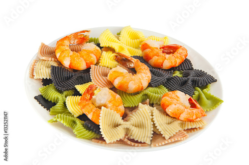 appetizing colored farfalle pasta with chrimp photo