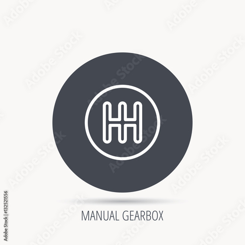 Manual gearbox icon. Car transmission sign. Round web button with flat icon. Vector