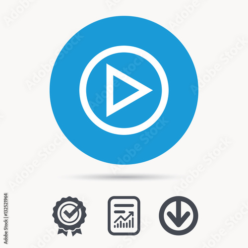 Free Download Play icon. Audio or Video player symbol. Achievement check, download and report file signs. Circle button with web icon. Vector - GFXLoad