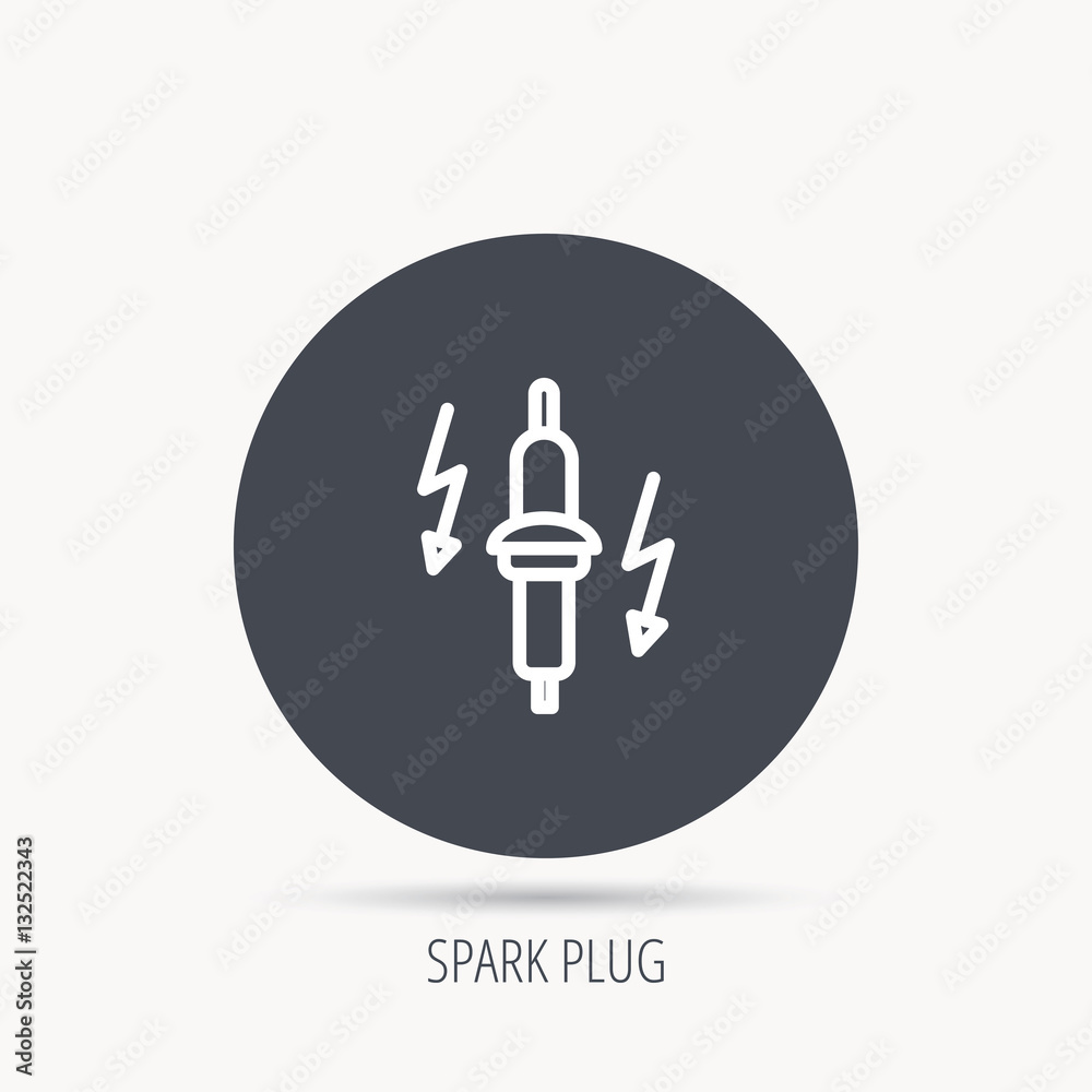 Spark plug icon. Car electric part sign. Round web button with flat icon. Vector Spark plug icon. Car electric part sign. Round web button with flat icon. Vector