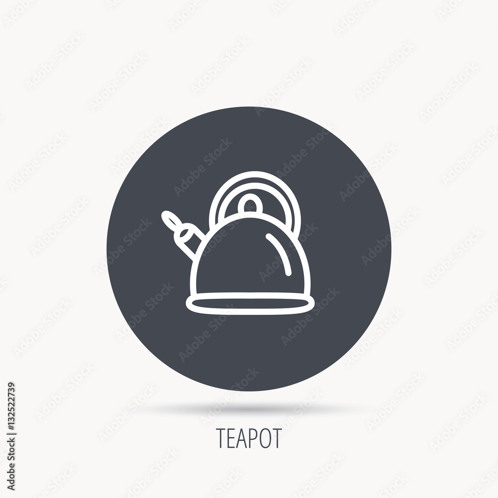 Teapot icon. Kitchen kettle sign. Hot drink appliance tool. Round web button with flat icon. Vector Teapot icon. Kitchen kettle sign. Hot drink appliance tool. Round web button with flat icon. Vector