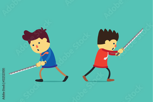 Businessman battle with sword. Business concept about competition with strategy.