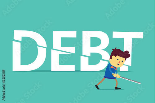 Businessman cut debt with sword. This illustration is a concept about pay all to creditor.