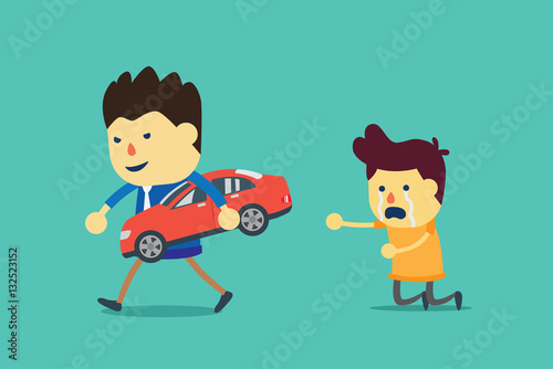 Red car is seized by loan officer because owner unable to pay for debt.