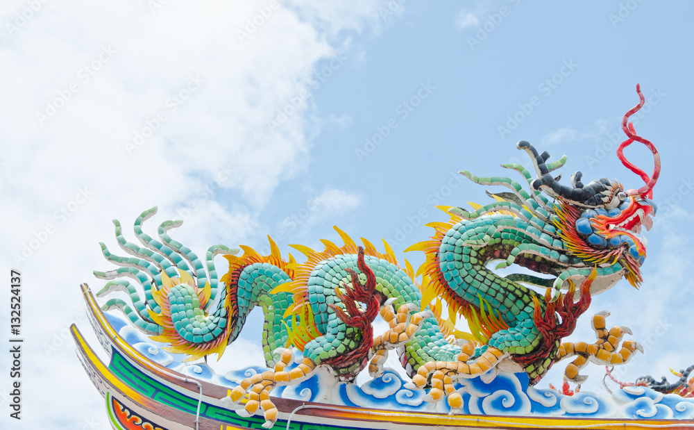 dragon statue on the top of the roof at chinese temple