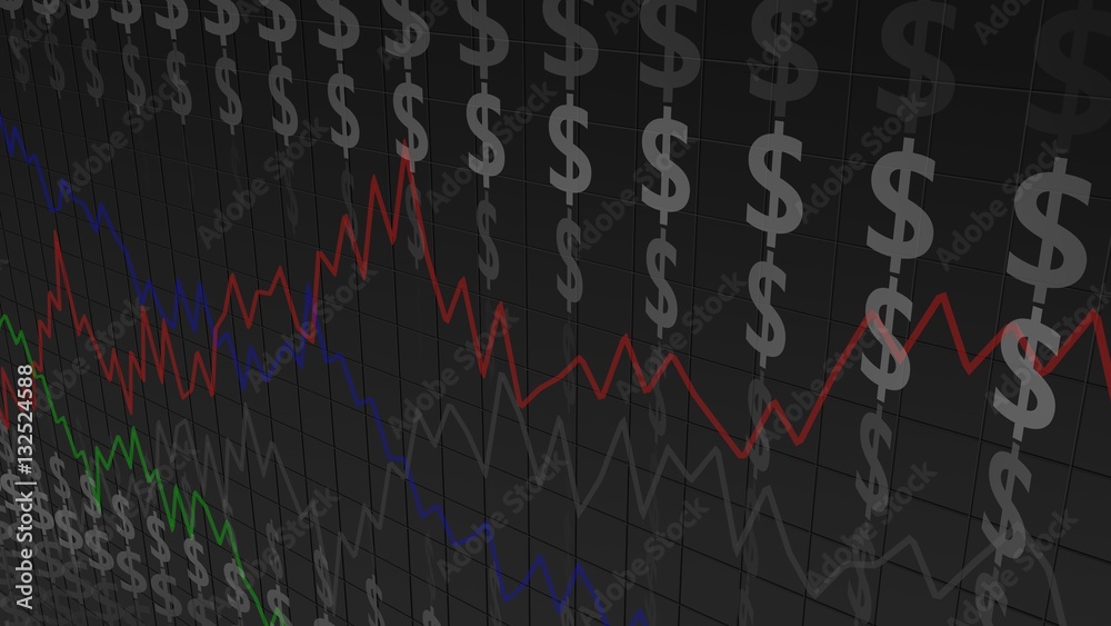 Dark Background with Dollars and Graphs, useful as Background for financial, business and other applications (3d rendering)