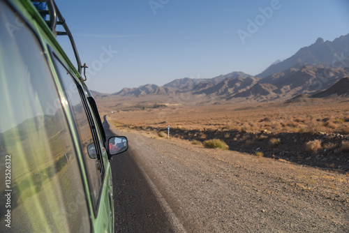 Green van on the road