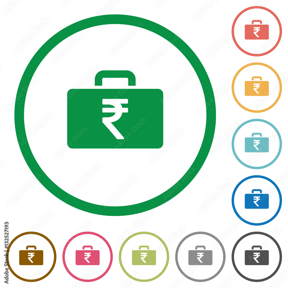 Indian Rupee bag flat icons with outlines Indian Rupee bag flat icons with outlines