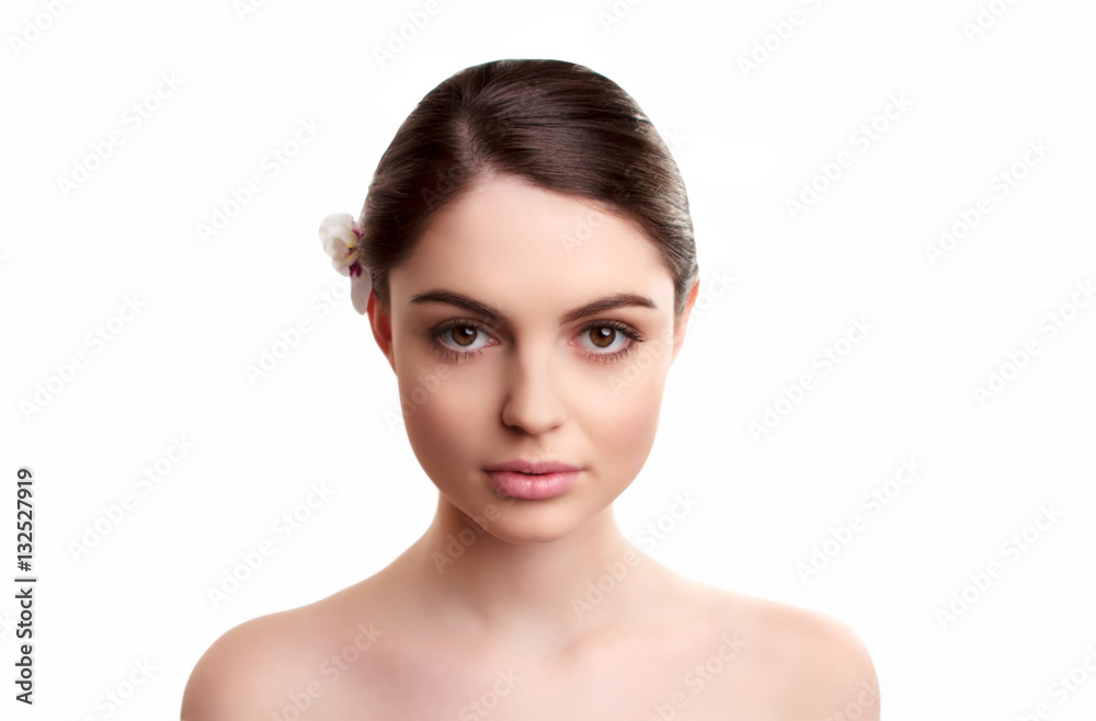 Beauty woman portrait - beautiful brunette. Model isolated on white background. Beauty woman portrait - beautiful brunette. Model isolated on white background.