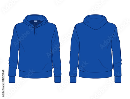 Blue men's hooded sweat template, front and back view 