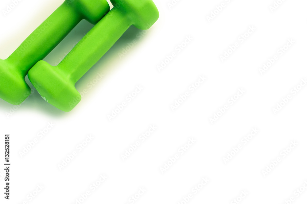 Green dumbbells for fitness isolated on white background Green dumbbells for fitness isolated on white background
