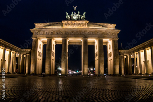 Berlin, Germany - December 20, 2016: Classic view of famous Brandenburg Gate of Berlin, Germany's most famous landmark and a national symbol at night