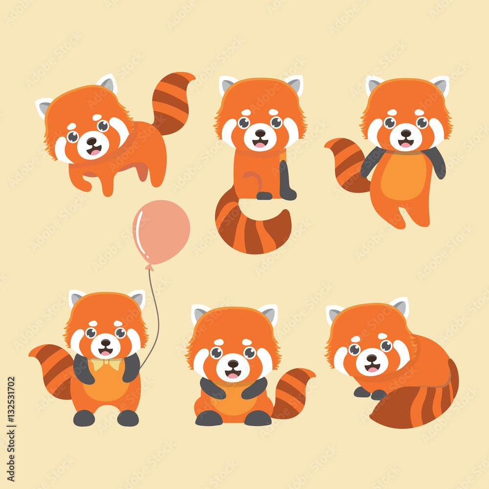 Obraz premium Cute red panda on yellow background. Animal cartoon design. 