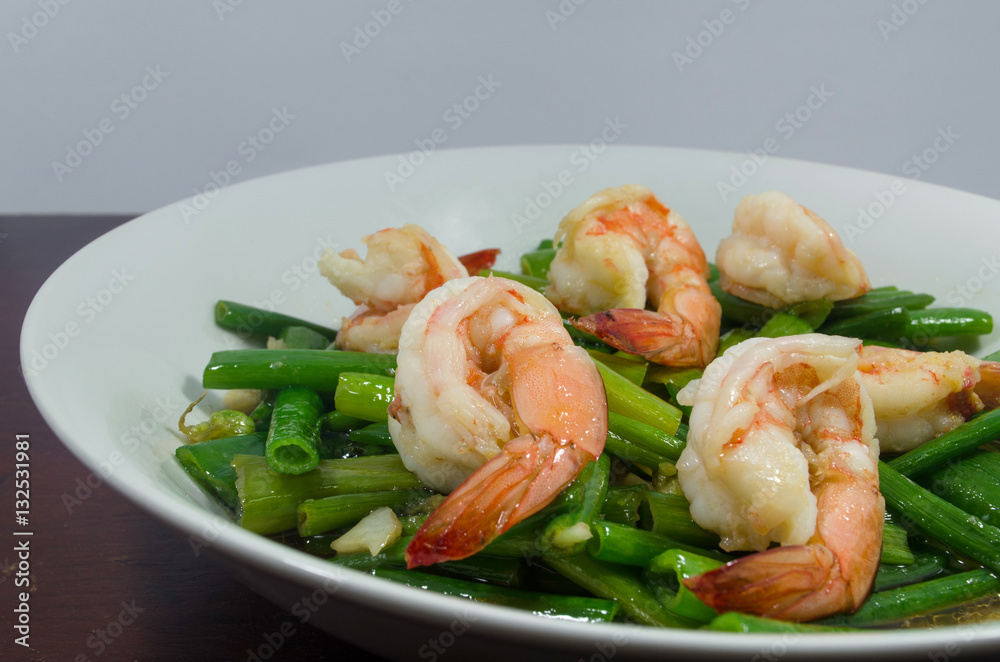 Thai healthy food stir-fried vegetable with shrimp