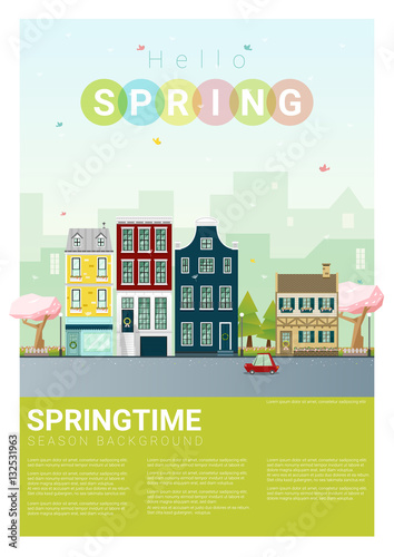 Fototapeta Naklejka Na Ścianę i Meble -  Hello spring cityscape background , vector , illustration