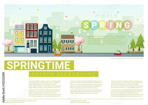 Hello spring cityscape background , vector , illustration