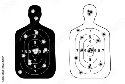 Human man, set shooting range target shot of bullet holes. vector illustration
