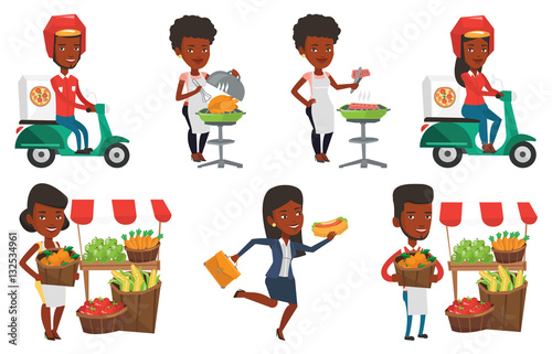 Vector set of people eating and drinking.