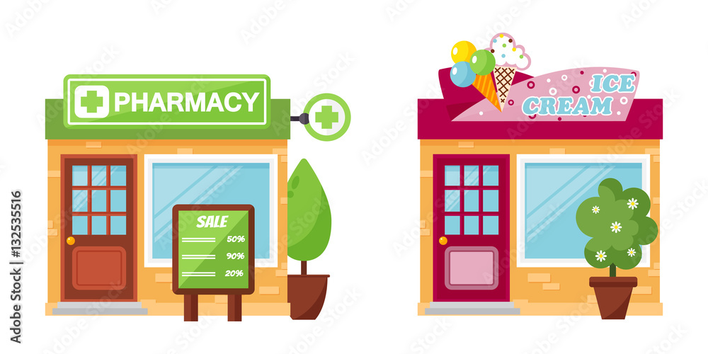 Shop facade elements vector set. Shop facade elements vector set.