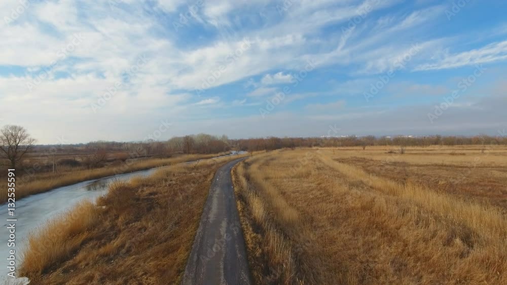 Country road in winter time. Aerial view. Country road in winter time. Aerial view.