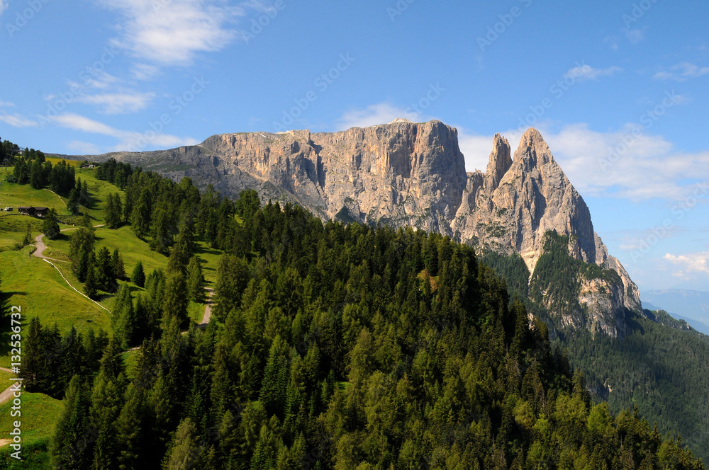 Sciliar from Seiser Alm Alpe di Siusi, Dolomites, Trentino-Alto Adige, Italy.