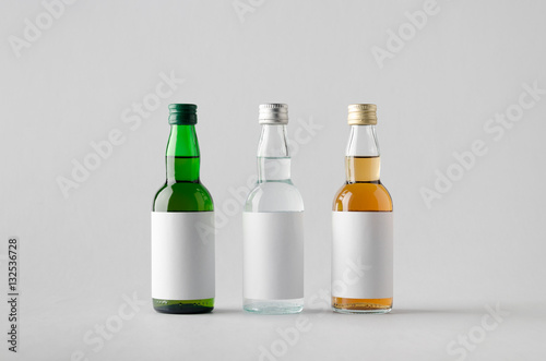 Miniature Spirits/Liquour Bottle Mock-Up - Three Bottles. Blank