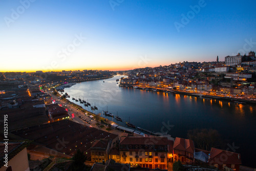 Douro river at dusk, Porto, Portugal.