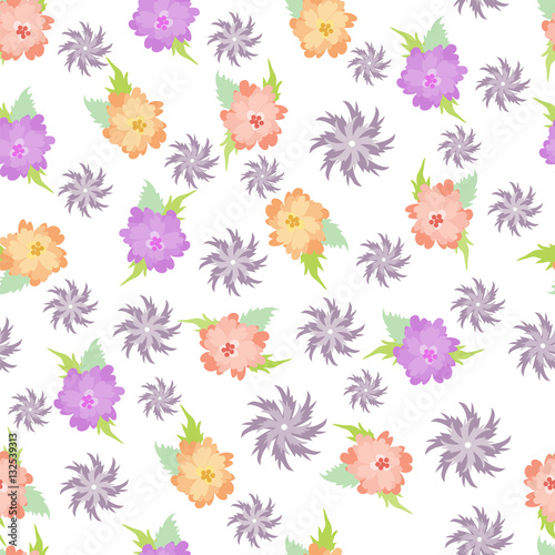 Hand-drawn seamless flower pattern with cute little flowers. Floral vintage background for textile, cover, wallpaper, gift packaging, printing, scrapbooking.