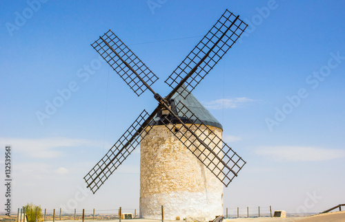famous windmills in consuegra Spain bright summer sunny day / windmills in consuegra Spain.