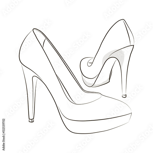 Sketch of female shoes on a white background. Vector illustration.