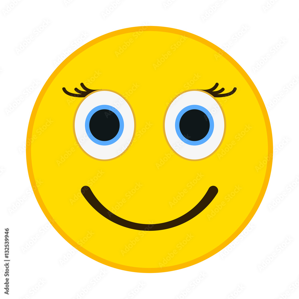 Smiling emoticon with happy eyes. Female emoji vector illustration.
