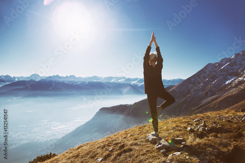 Yoga in the mountains tree pose