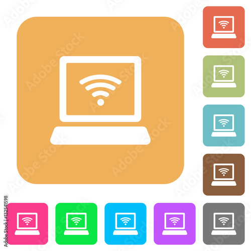 Computer with wireless symbol rounded square flat icons