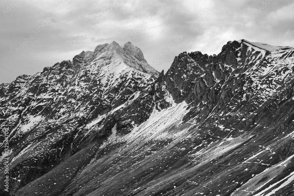 Mountains. Alps. Landscape. Black and white mountain landscape