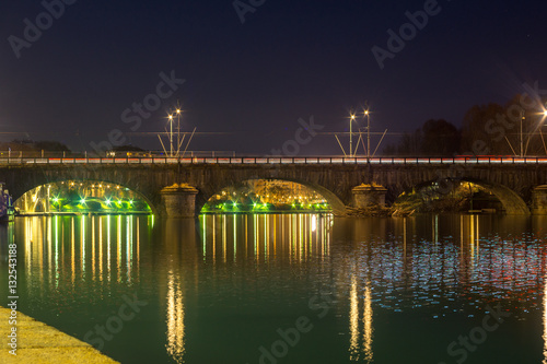 Bridge turin and PO river at night, long exposure