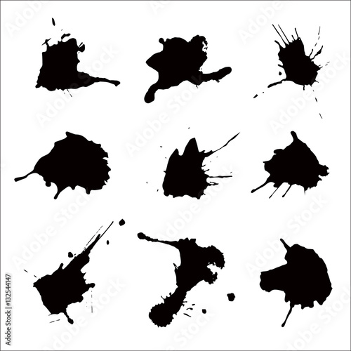 Set of ink spots on black  background