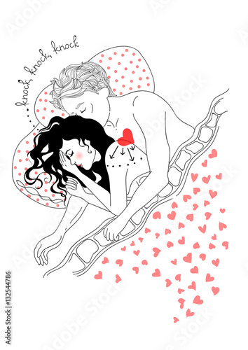 vector couple in love, one heart for two