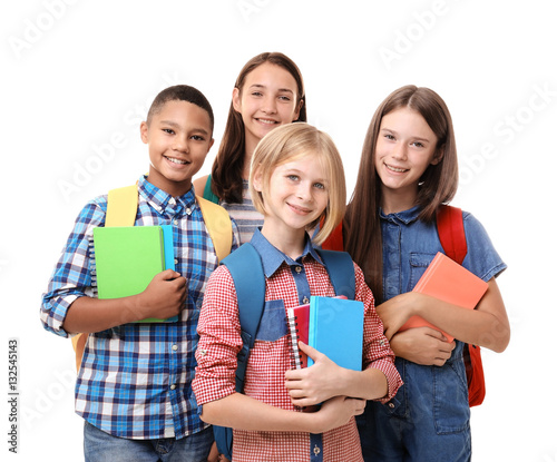 Cheerful teenagers with bac...