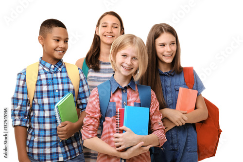 Cheerful teenagers with bac...