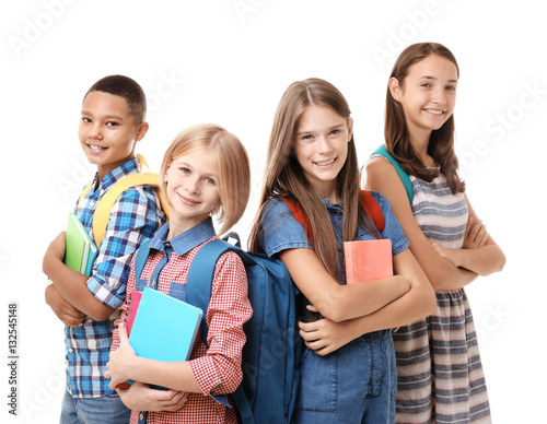 Cheerful teenagers with bac...