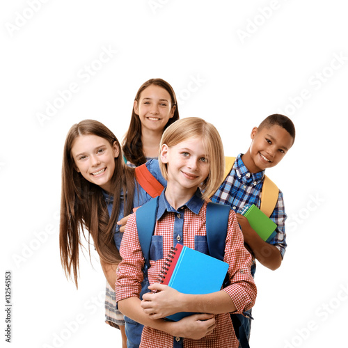 Cheerful teenagers with bac...