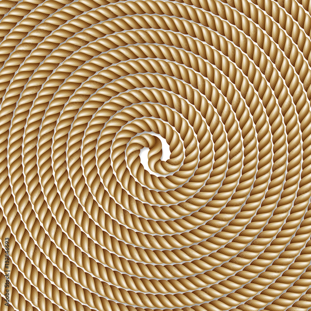 Fototapeta premium Coiled rope in circle, pattern background, isolated on white