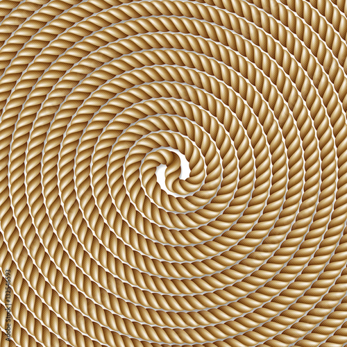 Coiled rope in circle, pattern background, isolated on white