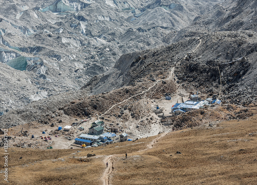 View of the Gorak Shep village from Kala Patthar - Everest region, Nepal, Himalayas photo