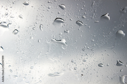 Drops of rainwater on the car window