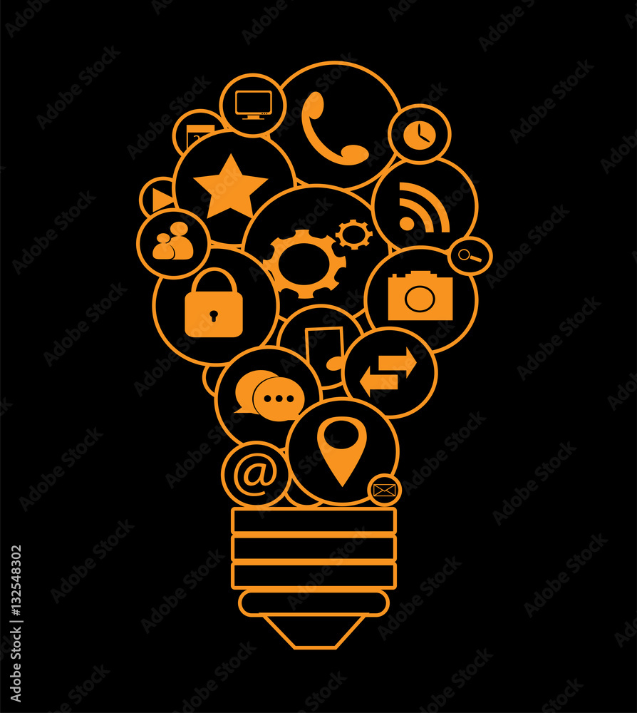 Light bulb with social media icons neon color vector Stock Vector ...