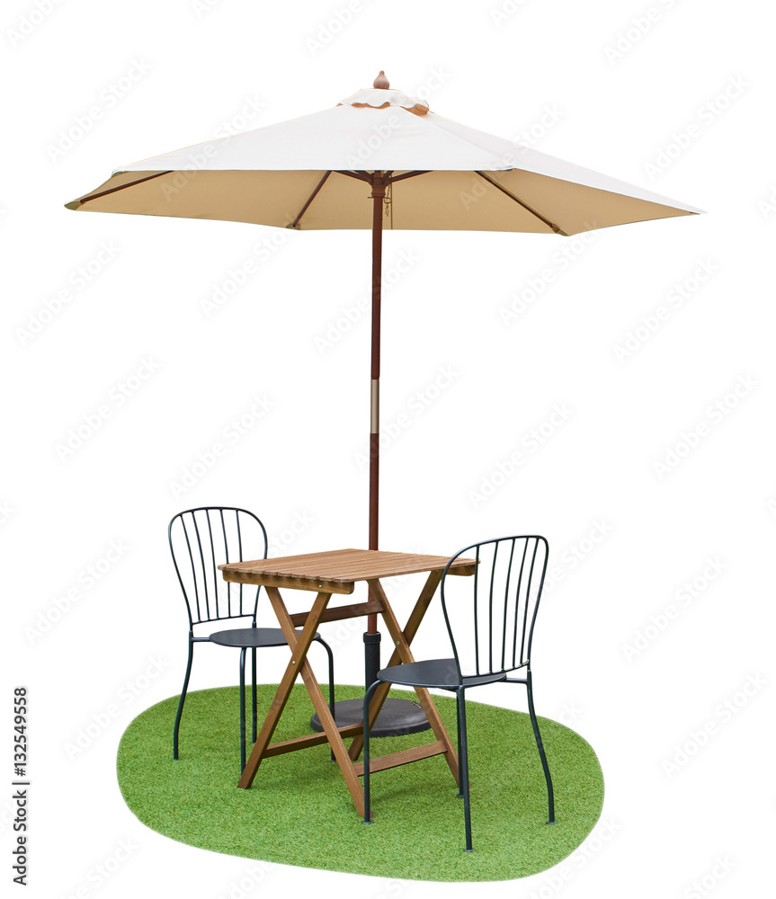 caffe table chair parasol,isolated on white background