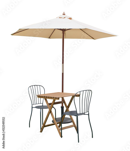 caffe table chair parasol,isolated on white background