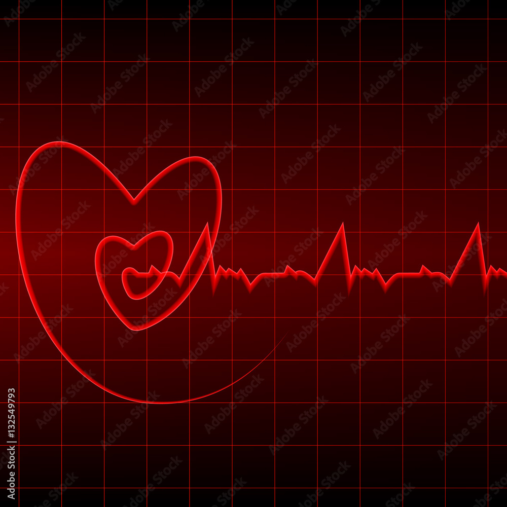 Vector illustration. Cardiogram with red heart outlines on a black background. Design for business card, banner, brochure, medical clinics.