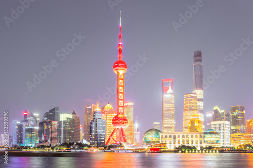 Beautiful Shanghai skyline at night,modern urban background